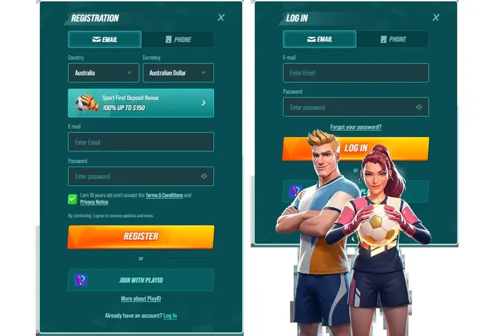 Golisimo Casino sign-up and login forms